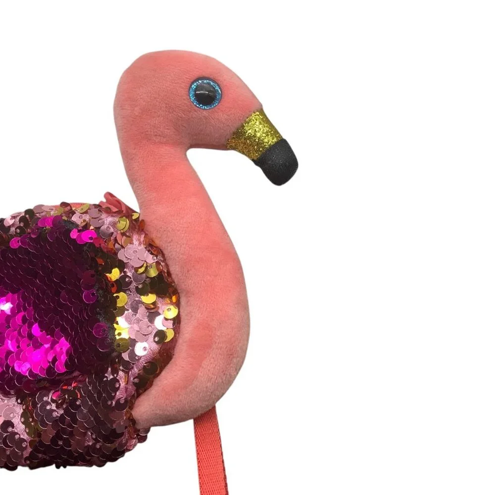 TY Beanie Babies Gilda Flamingo Sequins Pink Girl Wristlet Handbag‎ Change Purse